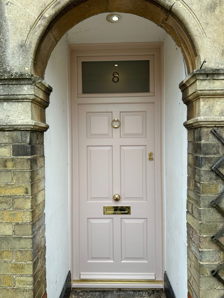pink ground farrow and ball paint for timber front door in huntingdon