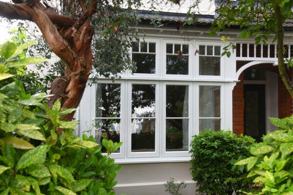 a bay window on a townhouse